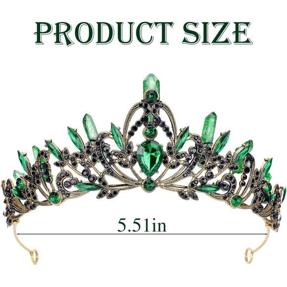 Gothic Rhinestone Fairy Crown Green Vintage Queen Costume Headpiece - Picture 4 of 6